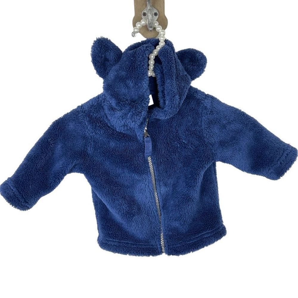 Hanna Andersson Cute Girls Boys blue COZY BEAR FLEECE JACKET 3-6 months hoodie